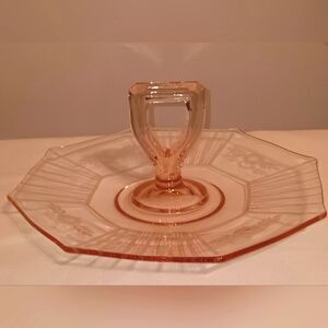 Vintage Pink Depression Handled Etched Serving Tray